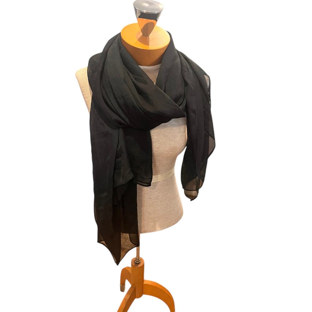 Womens Sheer Black Rectangular Scarf Shawl Minimalist Lightweight